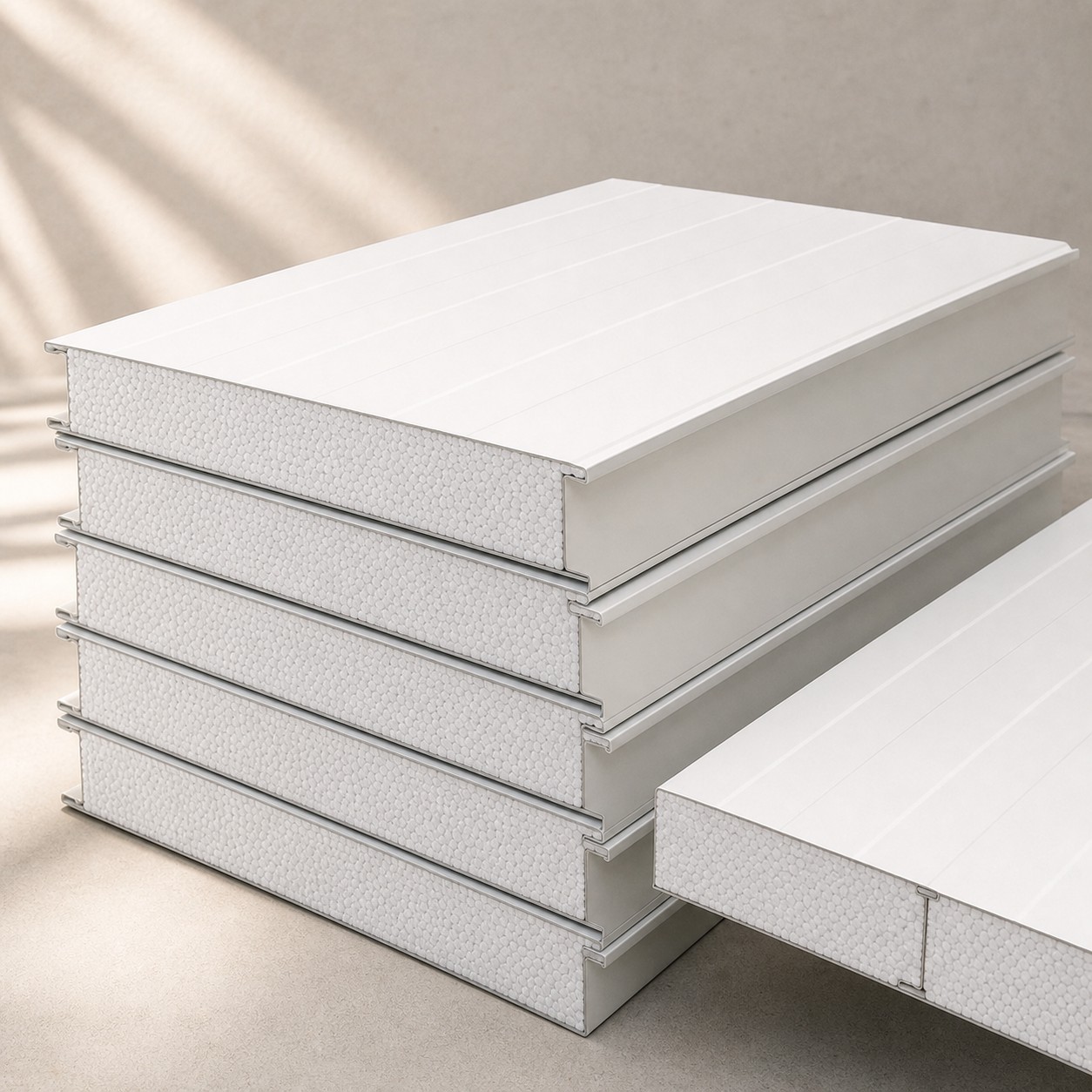 Tấm panel cách nhiệt EPS với hai bề mặt kim loại và lõi xốp EPS ở giữa